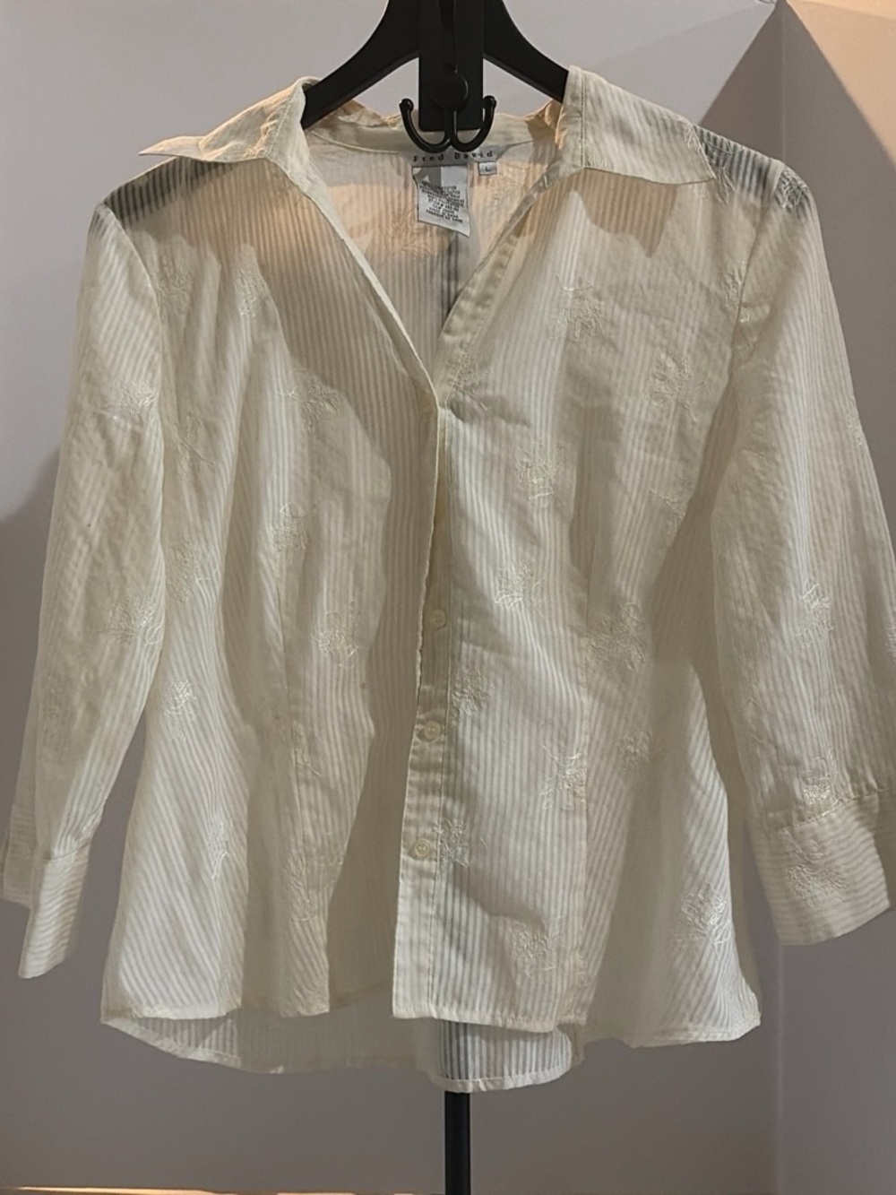 Fred David Cream Embroidered Stripe Button-Down Shirt